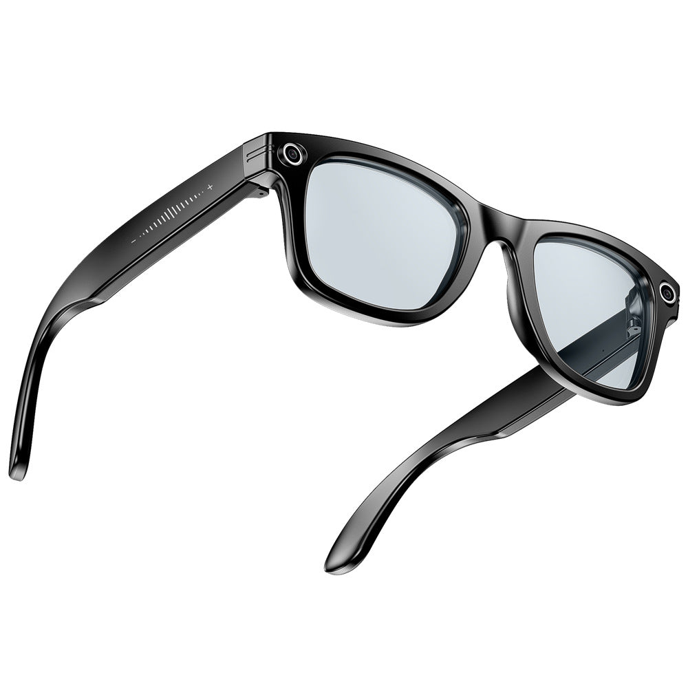 Black sunglasses with a sleek design on a white background