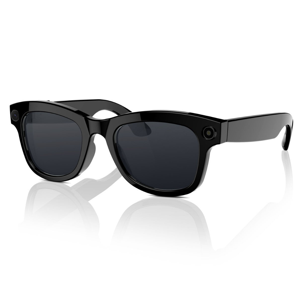 Black sunglasses with a reflective surface on a white background