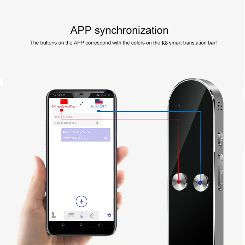 Smart translation bar and smartphone app showing synchronization between the two