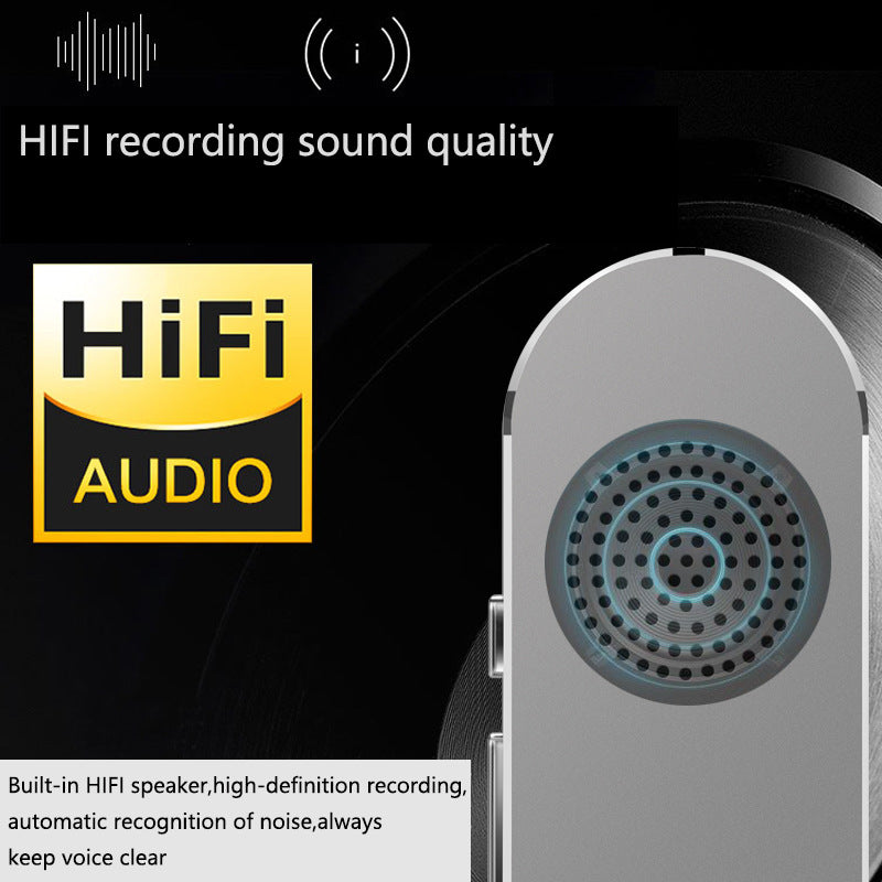 HIFI audio device with speaker and text about HIFI recording sound quality on a black background