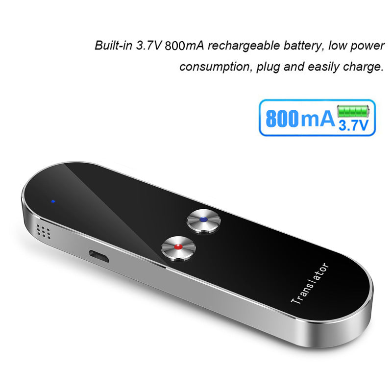 Black and silver electronic device with text about battery specifications on a white background