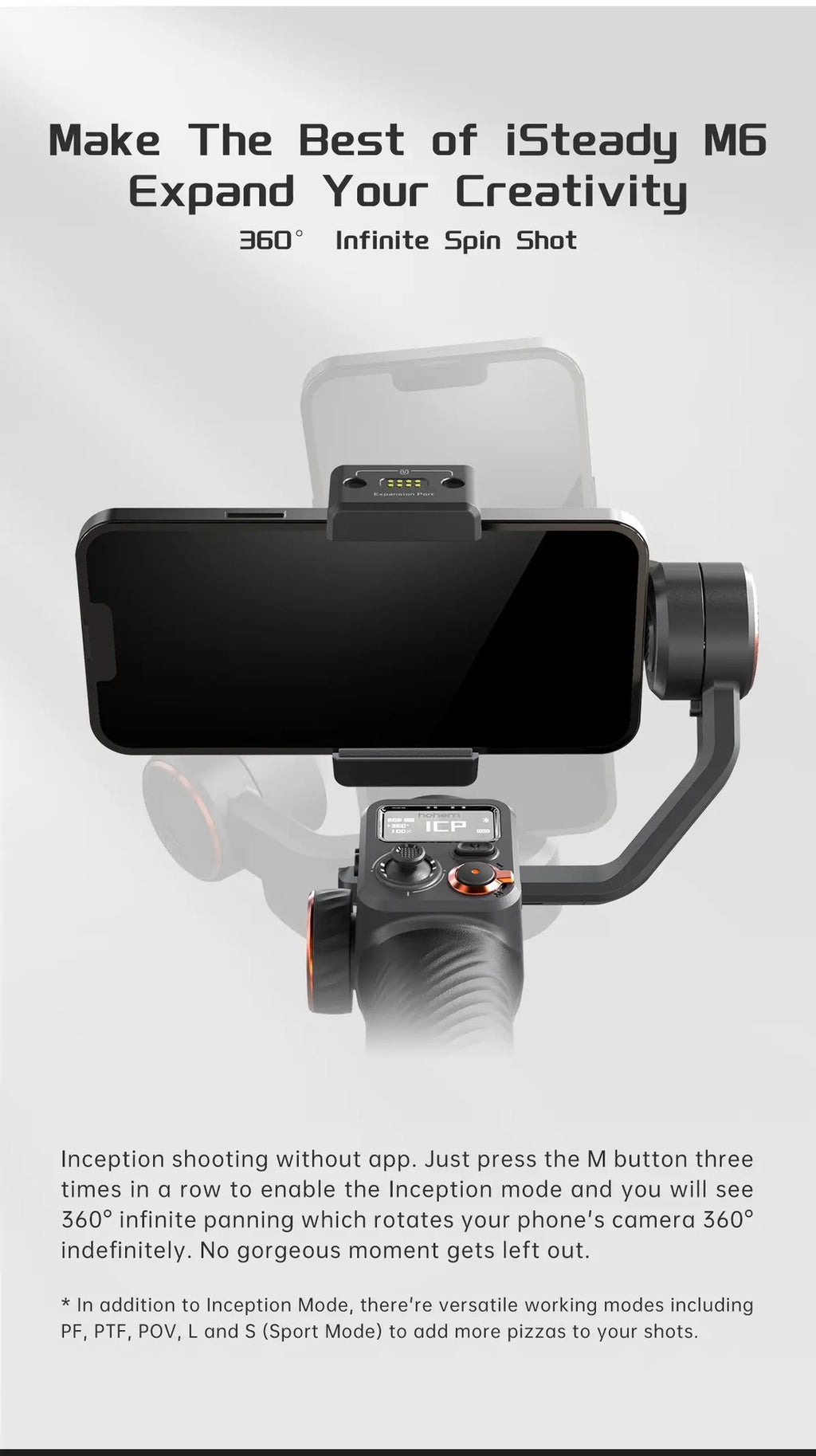 Phone stabilizer with smartphone on a gray background