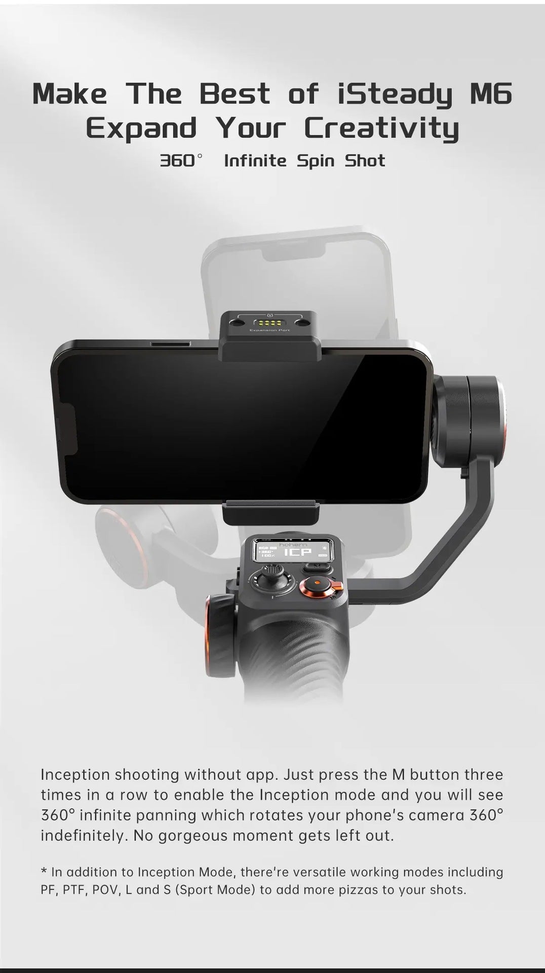 Phone stabilizer with smartphone on a gray background