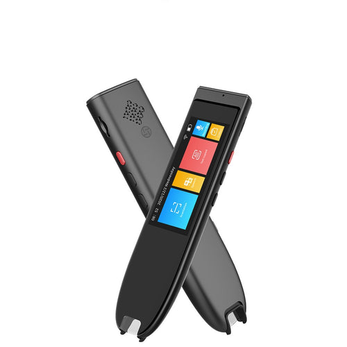 Black AI Intelligent Scanning Point-and-shoot Pen with a colorful display on a white background