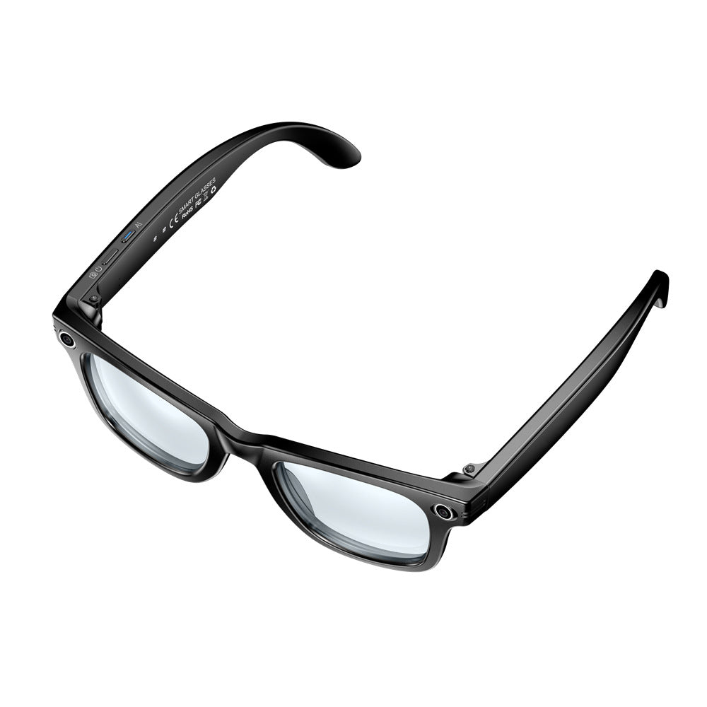 Black-framed eyeglasses on a white background