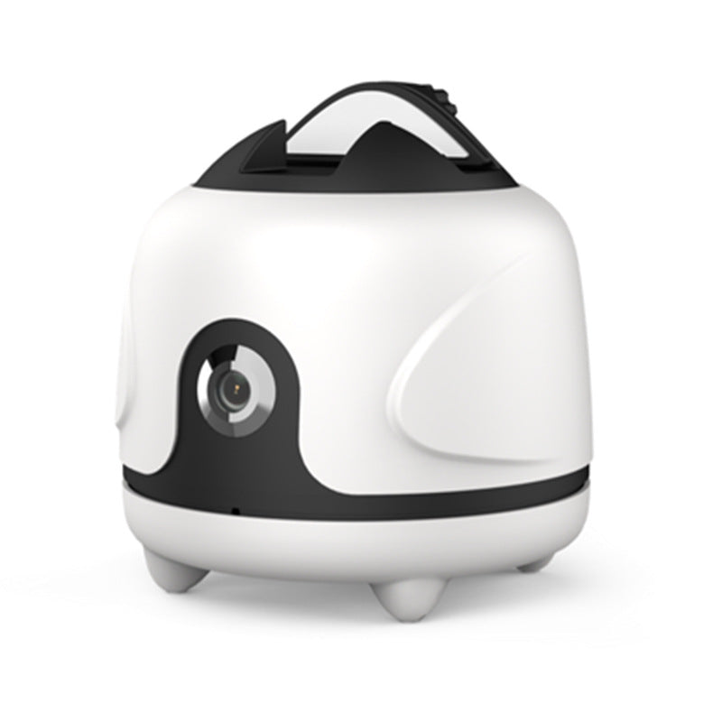 White and black robot toy on a white background