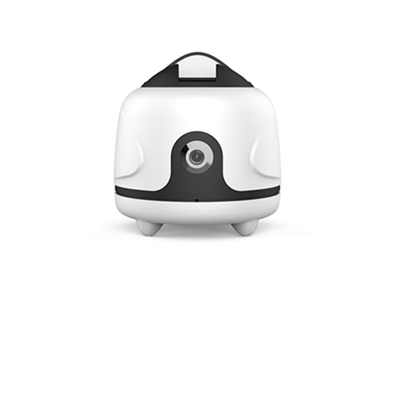 White and black robot-like device on a white background