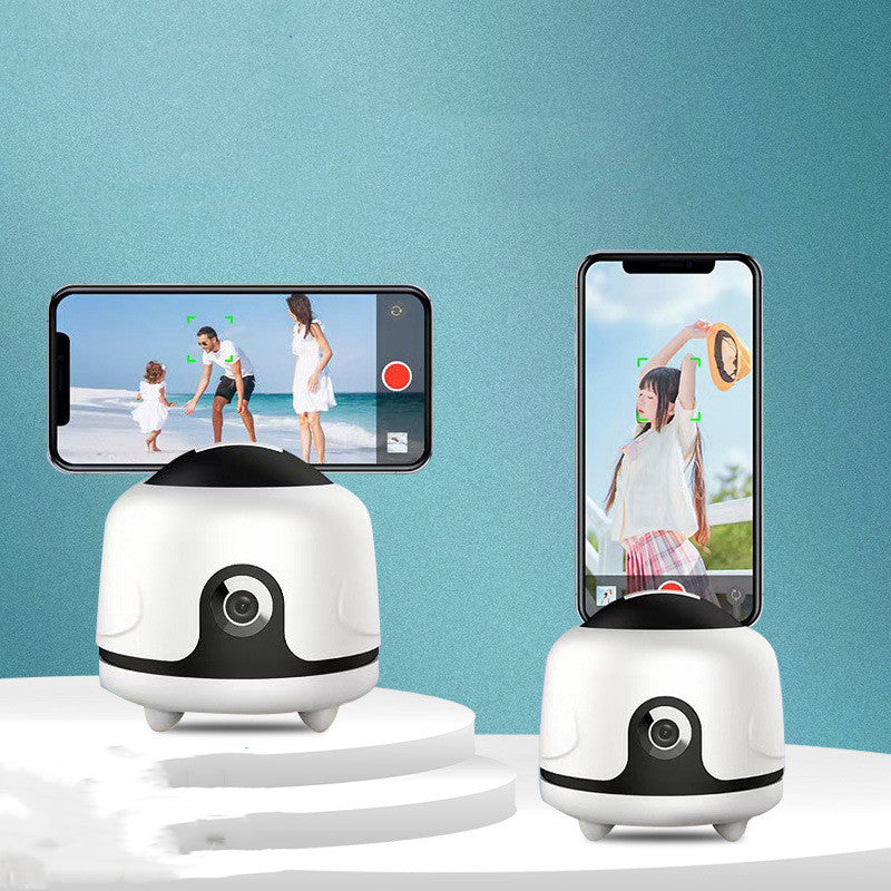 Two white robots with screens displaying video calls against a blue background