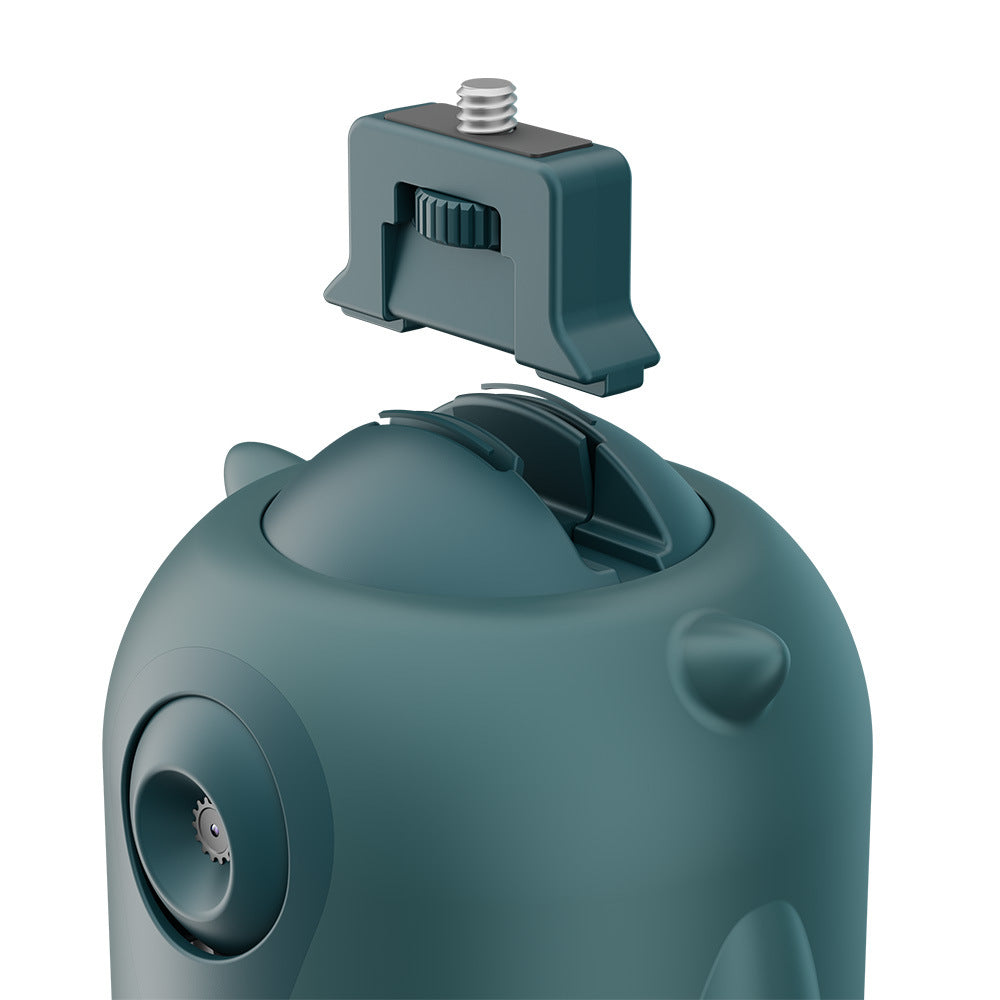 Teal-colored device with a detachable component on a white background