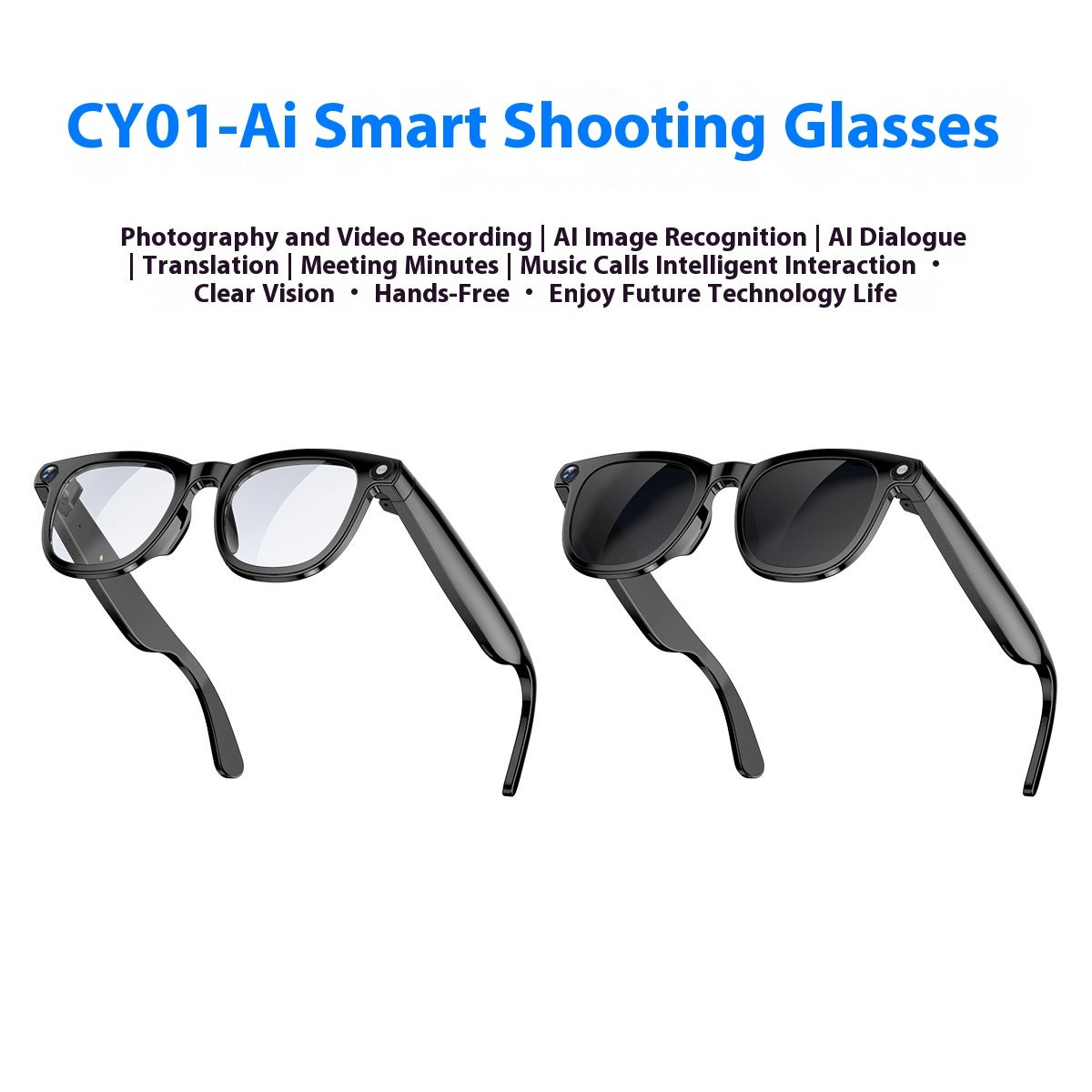 Smart shooting glasses with text on a white background